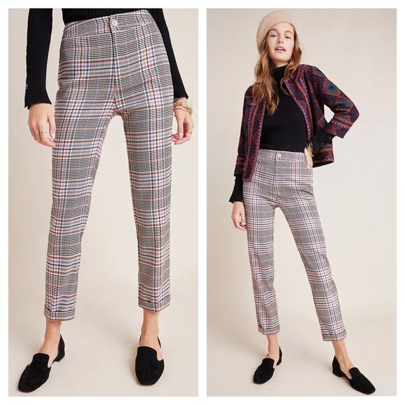 Anthropologie Malcolm Plaid Tapered Trousers Size 10 High Rise Preppy Minimalist - Picture 1 of 14
